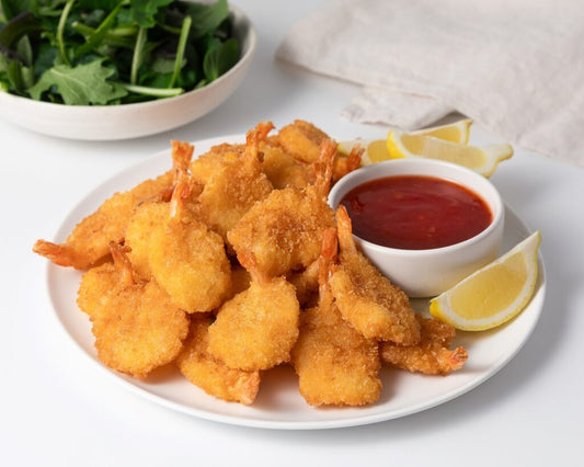 Crumbed Prawn Cutlets 4pc Chips & Salad