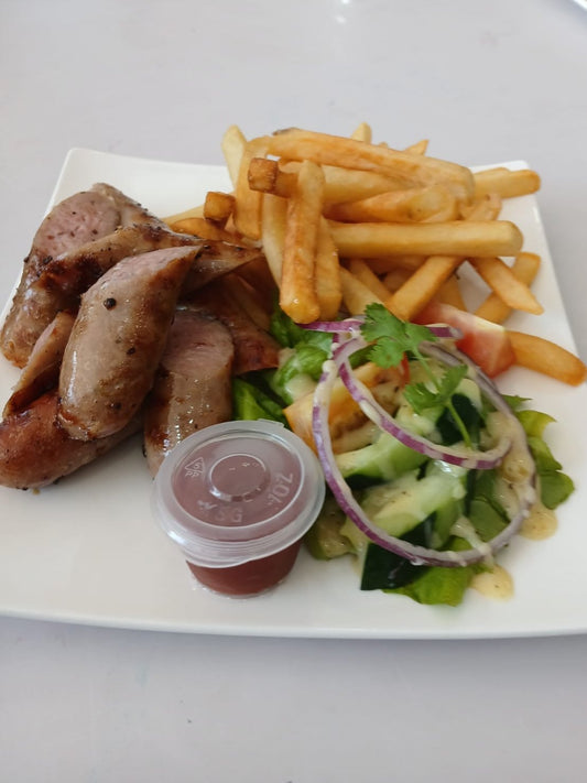 Pork Sausage,Fries & Salad